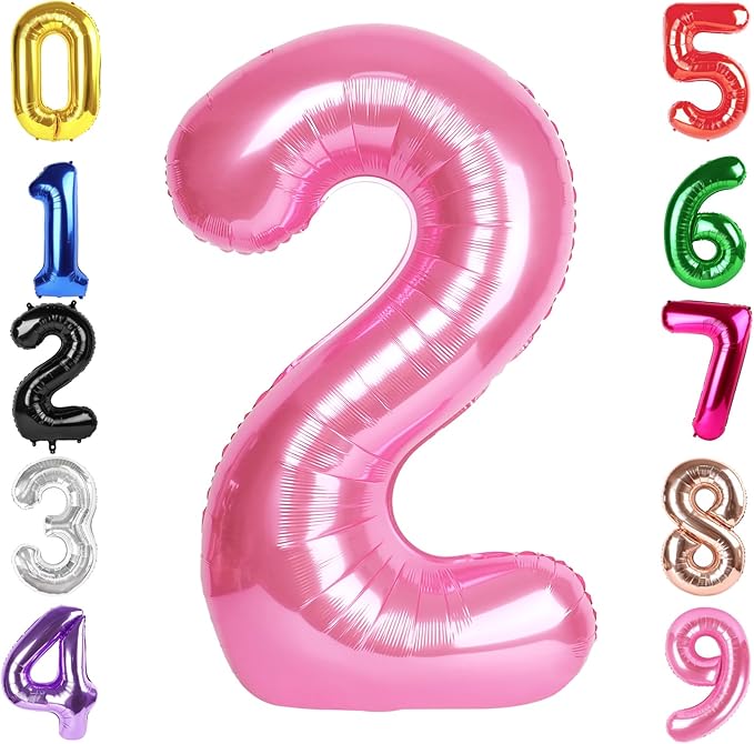 40 Inch Pink Number 2 Balloon, Giant 2 Number Balloons for 2nd Birthday Decorations, Party Supplies for Baby Boy Girl, Pink Party Decor