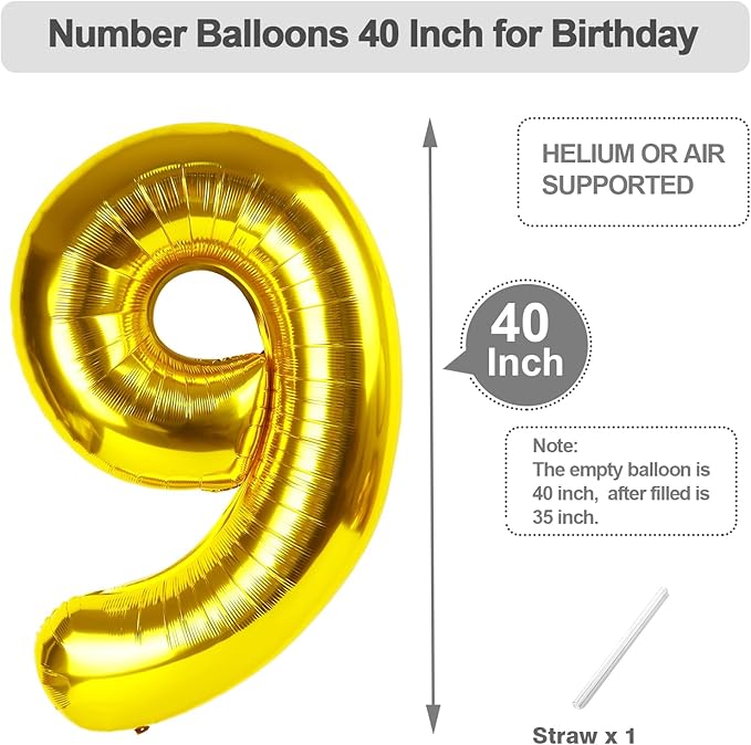19 Gold Number Balloons, 40 Inch Balloons for Woman Man 19th Birthday Party Decoration, Foil Number Ballon for 19, 91 Anniversary, Bridal Shower, Graduation, Valentine's Day, Mother's Day, Easter