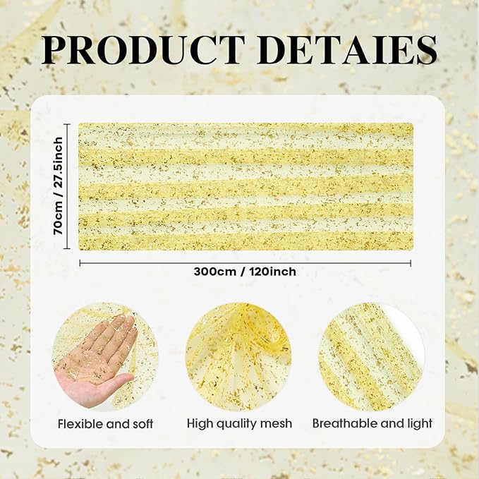 Artoid Mode 10PCS Light Yellow Gold Gauze Table Runner 120 Inch 10FT, Glitter Metallic Foil Sheer Dining Wedding Anniversary Holiday Birthday Table Decor for Home Party