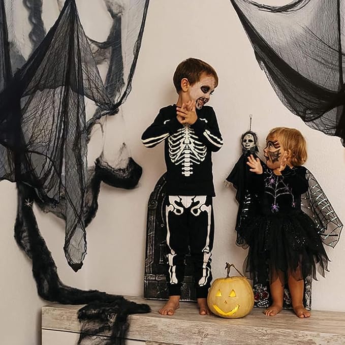 4 Pack Halloween Creepy Cloths, Scary Spooky Cloth Creepy Gauze, 30 x 120inch Freaky Loose Weave Creepy Cloth, Decoration for Haunted Houses Props Halloween Wall Outdoor Indoor Decor (Black)