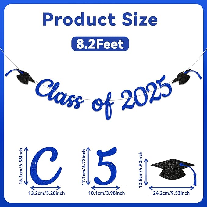 Class of 2025 Banner, 2025 Graduation Party Decorations, Congrats Grad 2025 Bunting Sign, We are So Proud of You Banner, Congrats Grad Party Supply (Blue)
