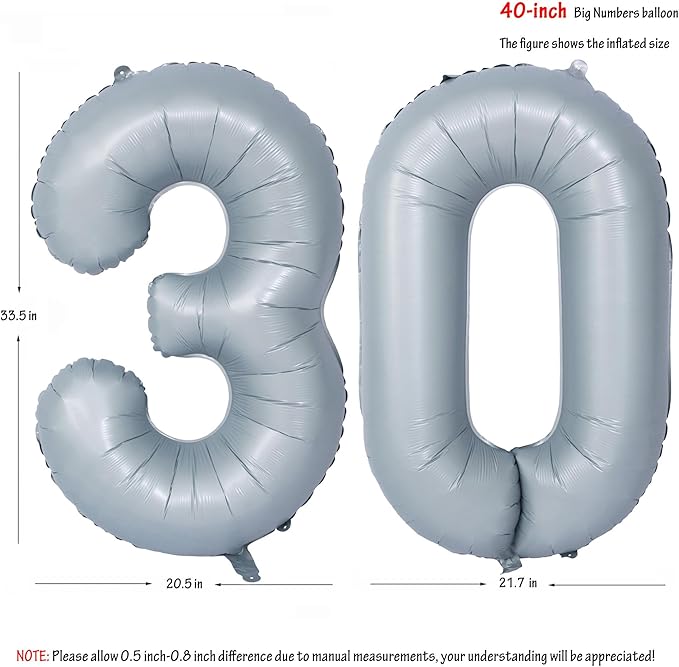 40 In Matte gray Number Balloons Helium Foil Mylar Balloon Birthday Party banquet Decoration 30