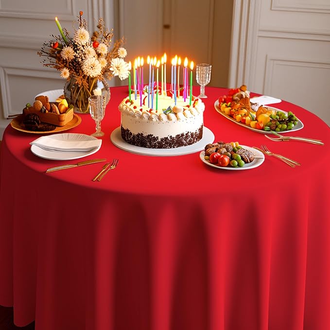 6 Pack Premium Red Plastic Table Cloth -96 Inch Round Tablecloth, Disposable Tablecloth Plastic Table Cover for Parties (6, Red, 96" Round)