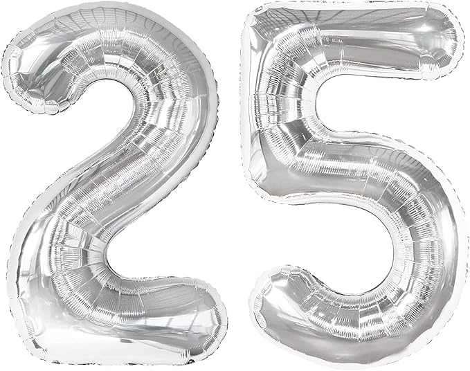 Silver Number 25 Balloon 40 inch, 25 Number Balloons, 25th Silver Birthday Decorations, 25 Year Old Women Men Silver Party Supplies