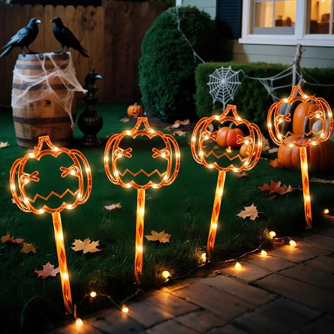 LOLStar Halloween Decorations, 5 Pack Halloween Pathway Lights, Jack-o-Lantern Orange Pumpkin Lights for Walkway, Sidewalk, Garden, Yard, Lawn, Porch, Patio Outdoor Decor with Timer & 8 Lighting Modes