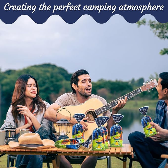 Docvania Camping Cello Cellophane Treat Gift Bags Camp out Cookie Bags 100 pcs 5 X 11 Camp Goodie Bag with Ties for Camping, party decorations and festivals