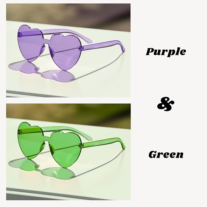 4E's Novelty 2 Pack Heart Shaped Sunglasses for Women - Trendy Glasses for Valentines, Mardi Gras, Men Party Outfit Accessory