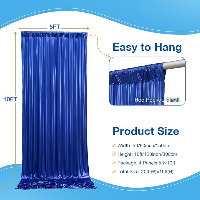 20x10 Wrinkle Free Royal Blue Sequin Backdrop Curtain for Parties-Thick Not Fall-Off Glitter Backdrop Drapes-4 Panels 5x10ft Shimmer Photo Back Drop Cloth for Wedding Birthday Photography Background
