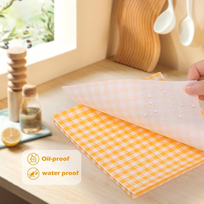 Simpeak Deli Paper 120 Sheets, 7x7" Premium Wax Paper Sheets for Food, Grease Proof & Non-Stick Square Sheet for Food Sandwich Candy Fries Wrapping (Yellow)
