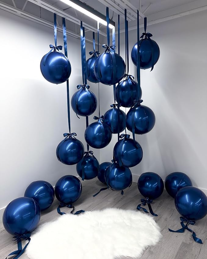 Biapian 12 Pcs Navy Blue Round Foil Balloons, 22" 18" 15" 10" 4D Round Ball Shape Balloon, Giant Dark Blue Metallic Balloons for Birthday Party Baby Shower Graduation Disco Prom Decorations Supplies