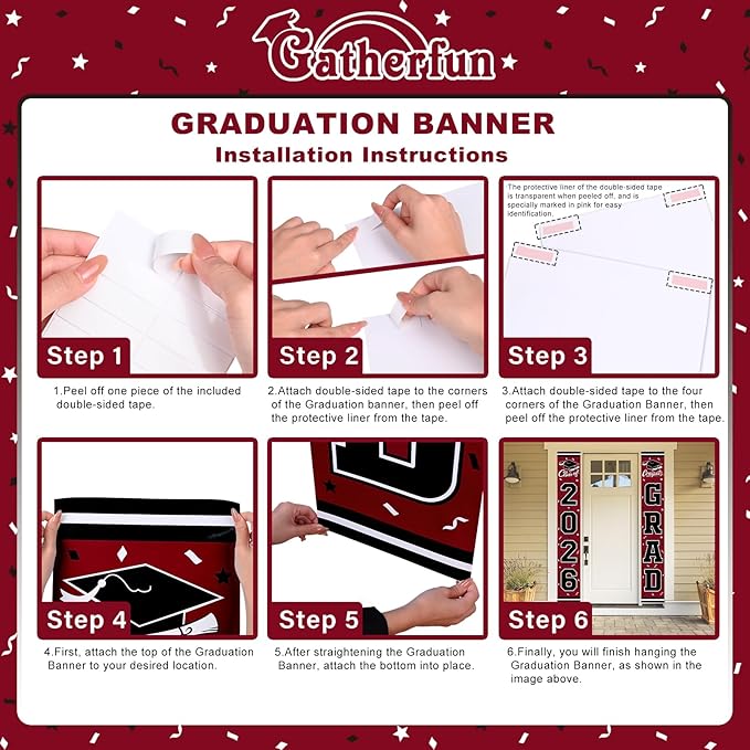 2026 Graduation Decorations,Congrats Grad Banner Backdrop for Class of 2026 Decorations- Maroon Graduation Party Decorations