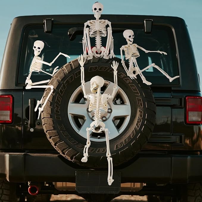 Feir 16" Skeletons Halloween Decorations – 5PCS Posable Full Body Skeletons with Movable Joints, Realistic Props for Outdoor Yard, Haunted House, Party & Indoor Halloween Decor