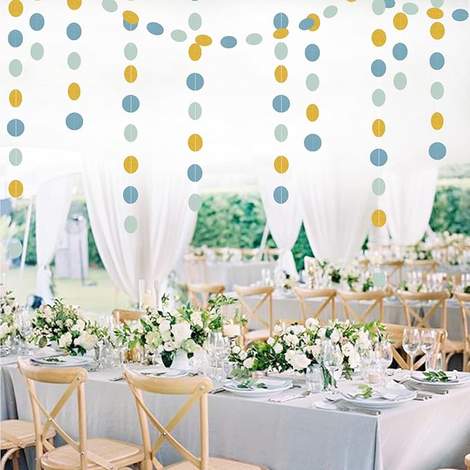 Light-Dusty Blue Gold Party-Decorations Garland - 52Ft Birthday Baby Bridal Shower Wedding Paper Banner Streamers,Bachelorette Engagement Decor Panduola