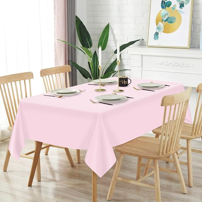 Mulbozy 12 Pcs Pink Plastic Tablecloth for Rectangle Table, 54 × 108 inches Disposable Pink Party Table Covers for Birthday, Anniversary, Wedding, Fine Dining, Graduation Party Decoration