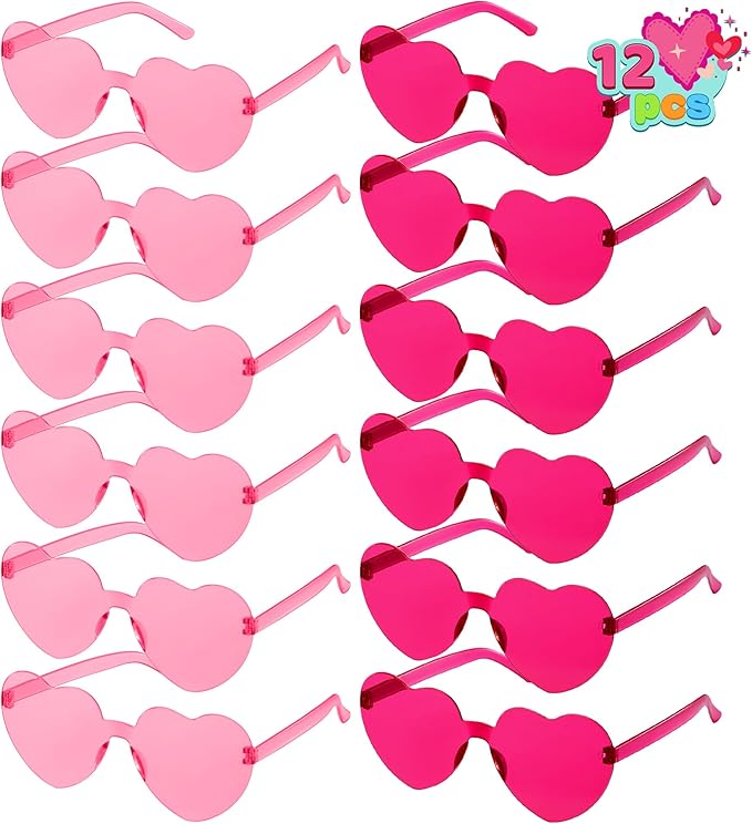 JOYIN 12 Packs Valentine's Day Plum Pink and Rose Red Heart Shaped Sunglasses, Classroom Exchange Gift for Kids, Classroom Holiday Prizes, Sunglasses for Women and Girl