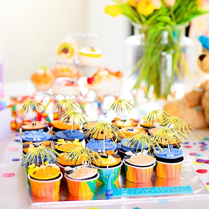 200Pcs Gold Cupcake Toppers, New Years Firework Cocktail Picks Gold Party Table Decorations Firework Toothpicks Fruit Skewers for Happy New Year Party Decorations Halloween Graduation Events