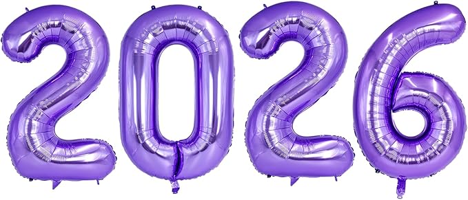 TONIFUL 2026 Purple Foil Number Balloons 16 Inch Purple Number Banner 2026 Graduation Aluminum Foil Mylar Balloons for New Year Eve Christmas Anniversary Party Supplies
