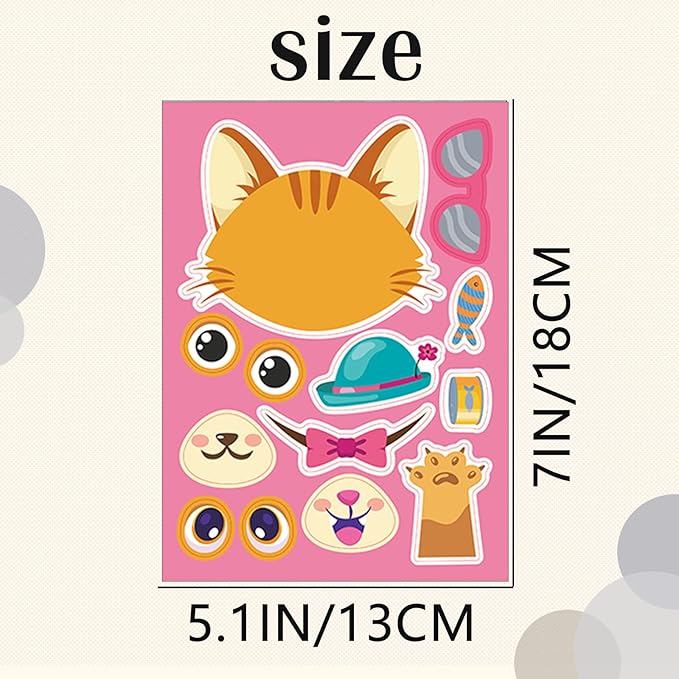 27 Sheets Cat Make a Face Sticker Sheets for Kids Todders Activities, Make Your Own Stickers for Kids Birthday Party Favor Supplies Craft