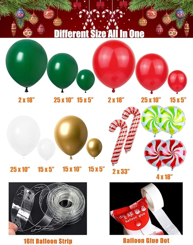 Christmas Balloon Garland Arch Kit 160pcs Red Green Balloons for Candy Merry Christmas Party Friendsmas Santa Claus Birthday Holiday Party Decoration (Green)