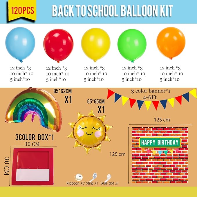 Sesame Friends party decorations Kit with cartoon Theme primary color Balloon and ABC123 Box brick wall birthday backdrop for kid birthday Kindergarten pre k back to school supplies
