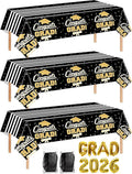 7-Pack Graduation Party Decorations Set, 3 Black Gold Graduation Tablecloths 54x108in, 2026 and Grad Balloons, 2 Foil Fringe Curtains for High School College Graduation Party Photo Booth