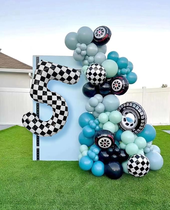 40 Inch Checkered Number Balloon 8 Black and White Number 8 Balloon Foil Helium Balloons for Birthday Party Decoration Girls Boys Baby Shower Anniversary Decoration Race Car Party Decoration