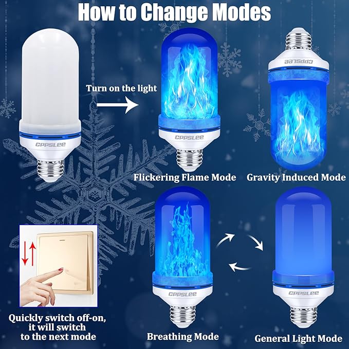 CPPSLEE Upgraded LED Flame Light Bulbs, 4 Modes Flickering Light Bulbs, E26 Base Fire Flame Bulb for Halloween Decorations Outdoor, Christmas Lights Patio Indoor Home Decor (Blue, 2 Pack)