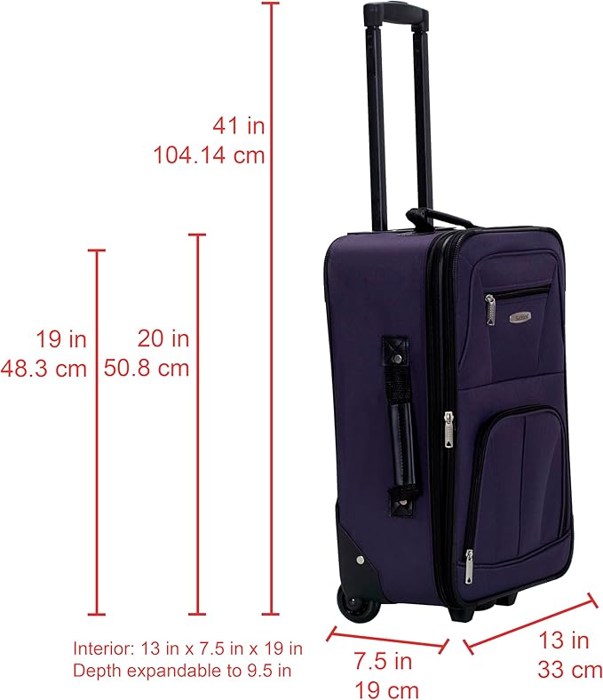 Rockland Fashion Softside 2 Piece Luggage Set, Expandable, (14" Tote/19" Upright), Purple