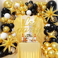 Black and Gold White Balloons Garland Arch Kit - Different Size Balloons Gold Fringe Curtain Backdrop for Graduation Birthday Anniversary New Years Theme Party Decorations