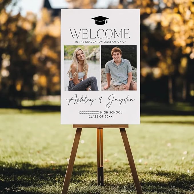 My4gifts Graduation Party Welcome Sign with Photo, Greenery Grad Poster, Personalized Graduation Decor, Class of 2025 Welcome Board, Senior Party Sign, Custom Grad Celebration Sign - 23