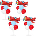 4 Sets Airplane Birthday Party Balloons Stand Kit with 4 Plane Helicopter Foil Balloons Red Blue White Theme Party Balloon Centerpiece for Table for Adventure Time Flies Baby Shower Parties Decoration