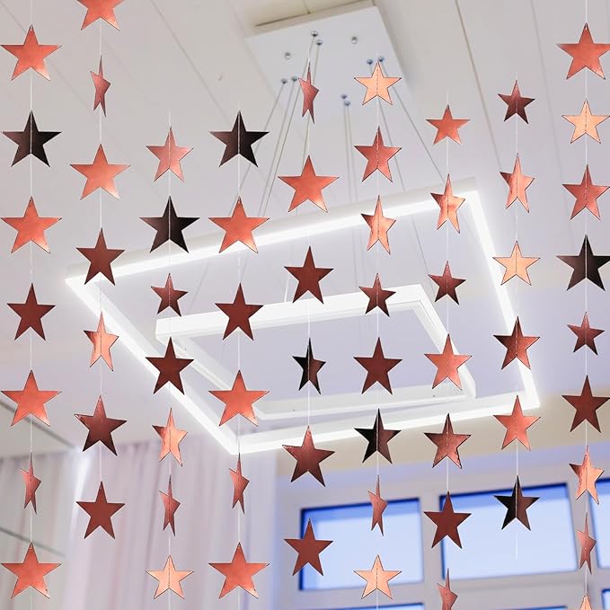 Spakon 65 Feet Glitter Star Paper Garland Banner Hanging Decoration Star Streamers Double Side 2026 Graduation Decorations for Wedding Birthday Festival New Year Party Decoration(Rose Gold)