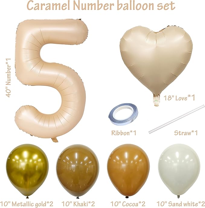 40 In Caramel Number Balloons Helium Foil Mylar latex Balloon Birthday Party banquet Decoration Digital 5
