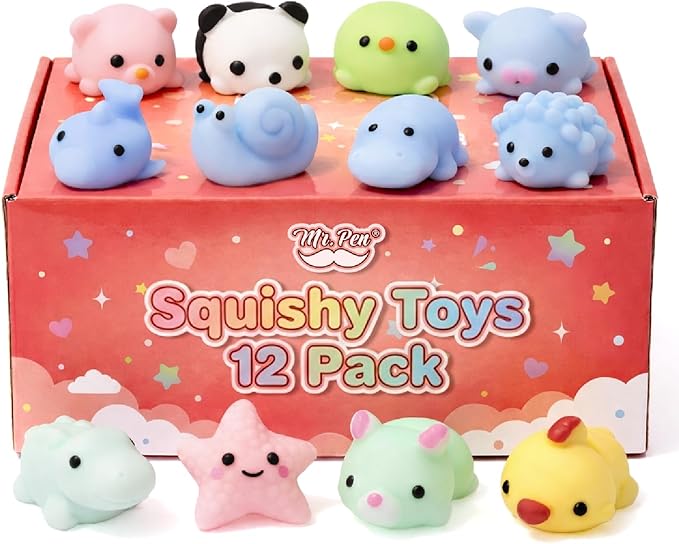 Mr. Pen- Pastel Animal Squishy Toys, 12 Pack, Washable Twistable Stretchy Squishies, Soft Stress Relief Sensory Toys for Squeezing,, Party Favors & Classroom Rewards, Easter Egg Fillers