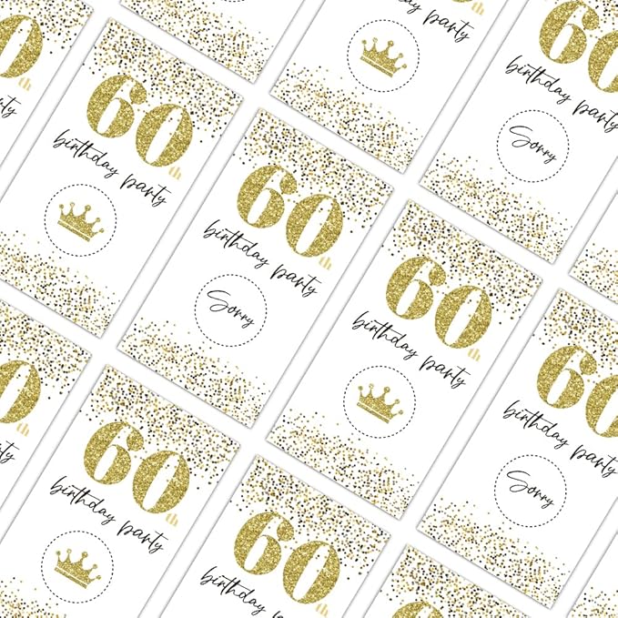 REWIDPARTY White Gold 60th Birthday Party Scratch Off Game Cards（32 PCS） Happy 60th Birthday Party Scratch Cards Cheers to 60 Years Party Supplies Activity for Birthday Raffle Tickets Kids Adults