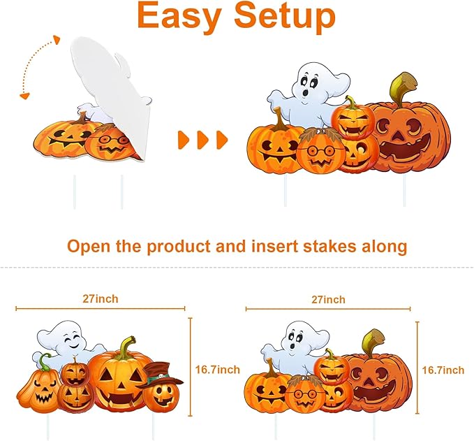 Large Halloween Decorations Outdoor Yard Signs, 4pcs Halloween Ghost Pumpkin Decor Yard Stakes Prop for Lawn Decorations Outdoor Garden Home Party Decor