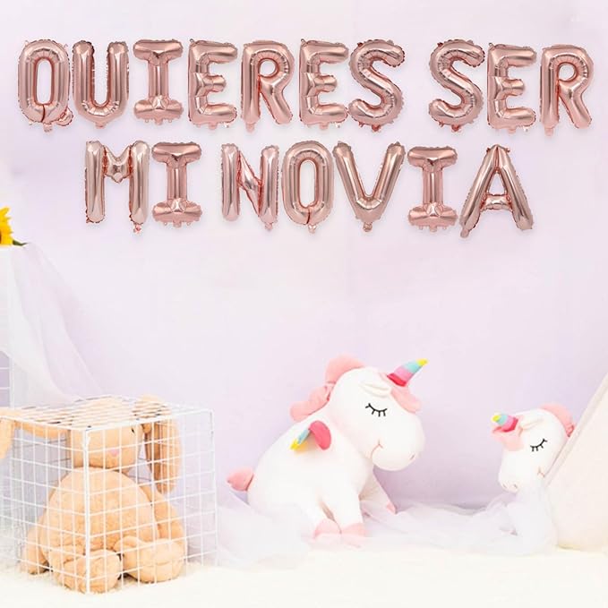 2 Set 34Pcs Rose Gold QUIERES SER MI NOVIA Letter Balloons 16in Balloon Foil Letter Decorations Party Decor Rose Gold Letter Balloons QUIERES SER MI NOVIA Party Supplies