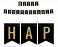 Andaz Press Faux Gold Glitter on Black Wedding Anniversary Party Banner Decorations, Happy Anniversary!, Approx 5-Feet, 1-Set, Birthday Milestone Colored Hanging Pennant Decor