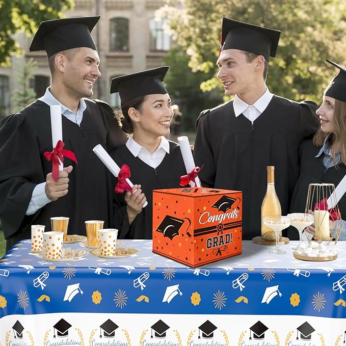Graduation Card Box, Graduation Party Decorations 2025, Orange Graduation Box, Graduation Card Holder, Foldable Cardboard Congrats Grad Card Gift Box for Graduation Party Supplies Party Favors