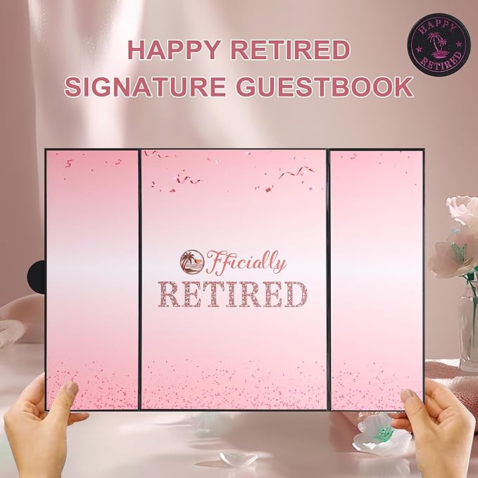 Pink Retirement Party Decorations Large retirement Card Signing Happy Retired Guest Book Creative Retirement Card For Men Women