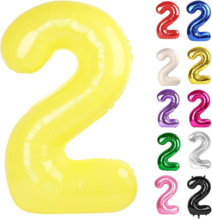 Yellow Number 2 Balloon 40 Inch, 2 Balloon Number, 2nd Birthday Decorations for Baby Girls Boys Toddlers