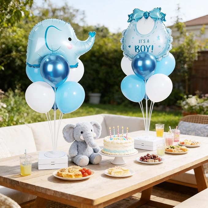 Elephant Baby Shower Decorations Party Balloons Stand Kit 2 Sets with Blue Elephant Foil Balloons Elephants It's a Boy Party Balloon Centerpieces for Tables for Boy Baby Shower Birthday Decorations