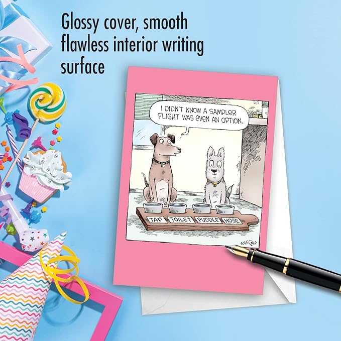 NobleWorks Humorous Funny Puppies Birthday Greeting Card with 5 x 7 Inch Envelope (1 Card) for Men and Women, Bday Dog Sampler Flight C10294BDG