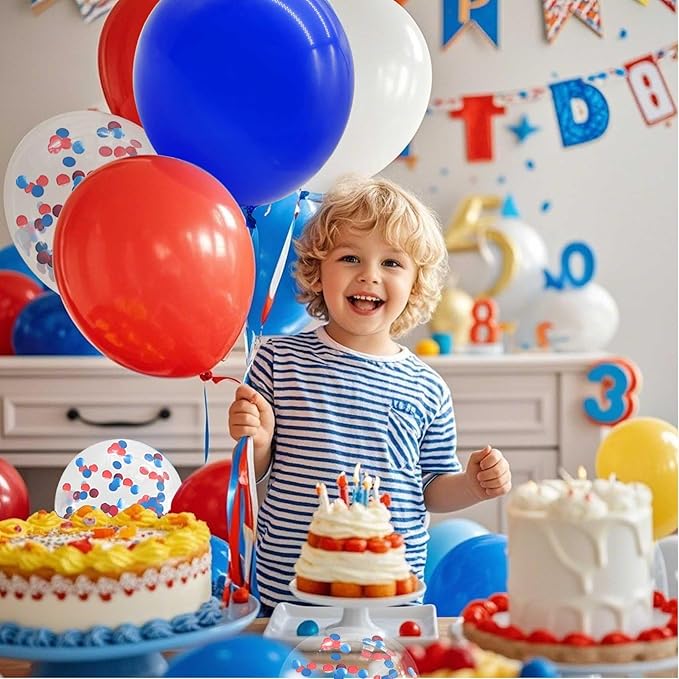 Red White and Blue Balloons with Confetti Balloons 12 inch Latex Balloons 80 Pcs for Wedding Birthday Baby Shower Patriotic Themed Party Decorations