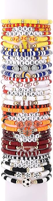 Cooluckday 36 Pcs Holiday Heishi Surfer Bracelets for Women Bulk Easter Mother's Day Christmas St. Patrick's Day Mardi Gras Bracelet Stackable Stretch Friendship Bracelets Set