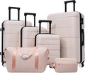 6 Pcs ABS Hardshell Luggage Sets Spinner Wheel Suitcase Lock Suitcases Light Pink