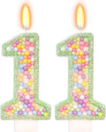 Green Birthday Candles - Number 11 Candle, Colorful Macaron Candles, 11 Birthday Decorations for Boys Girls, Green Cake Decorations, Theme Party Supplies