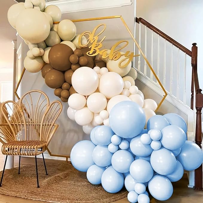 Dusty Blue Brown and White Balloon Arch Kit, 160Pcs Pastel Blue Coffee Brown White Sand Neutral Balloons Garland for Baby Shower Gender Reveal Wedding Birthday Party Decoration
