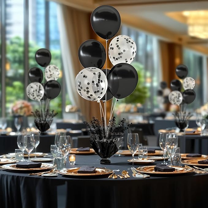2 Set Black Table Balloons Foil Spray Centerpiece with Black and Confetti Balloons Stand Kit for Birthday Party Baby Shower Wedding Bridal Shower Prom Retirement Graduation Table Decorations
