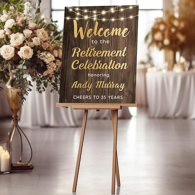 Customized Retirement Celebration Welcome Sign, Rustic Gold Retirement Celebration Sign, Cheers to Years of Work, Indoor/Outdoor Use - Multiple Sizes